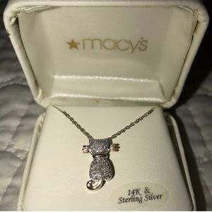 diamond🔹cat 🙀 necklace 14k rose gold and silver